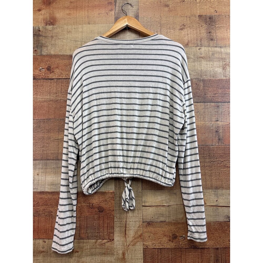 Chance Or Fate Striped Tie-Hem Cropped Long Sleeve Top L - Picture 5 of 6
